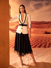 Tulle pointillee midi skirt and breasted blazer in two